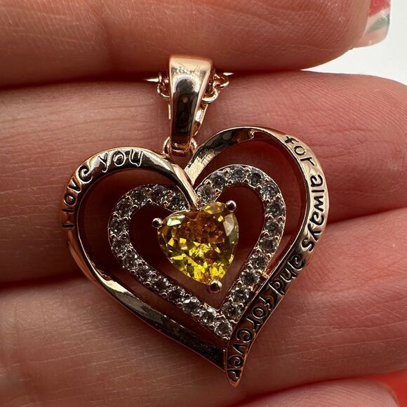 NIB Redbee 18kt GP, Rose gold over s925, Yellow CZ in heart necklace! - Picture 6 of 13